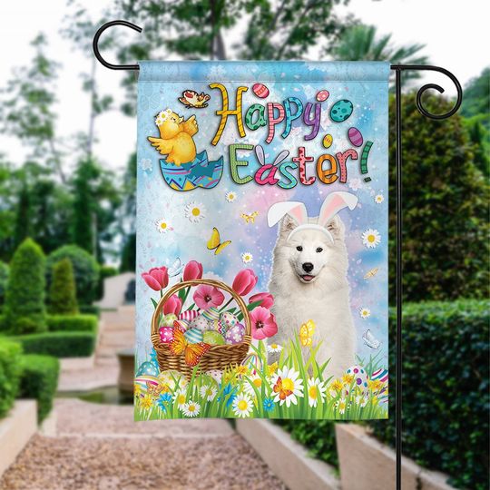 Discover Samoyed Dog Happy Easter Garden Flag