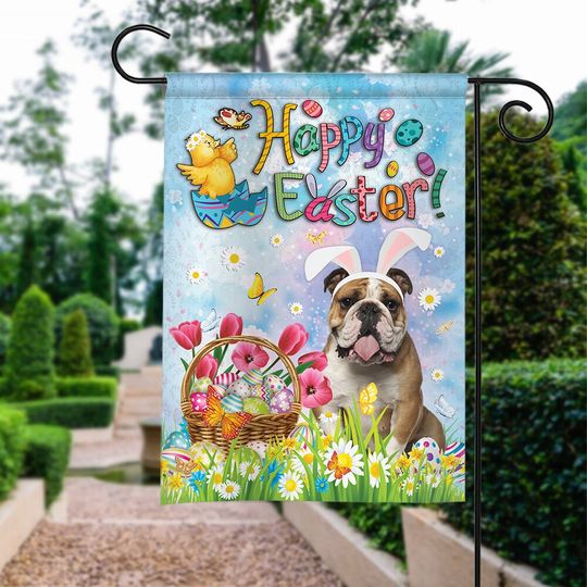 Discover English Bulldog Happy Easter Garden Flag