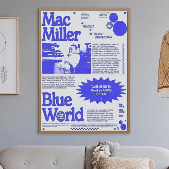 Discover Mac Blue World Lyrics Vintage Poster
