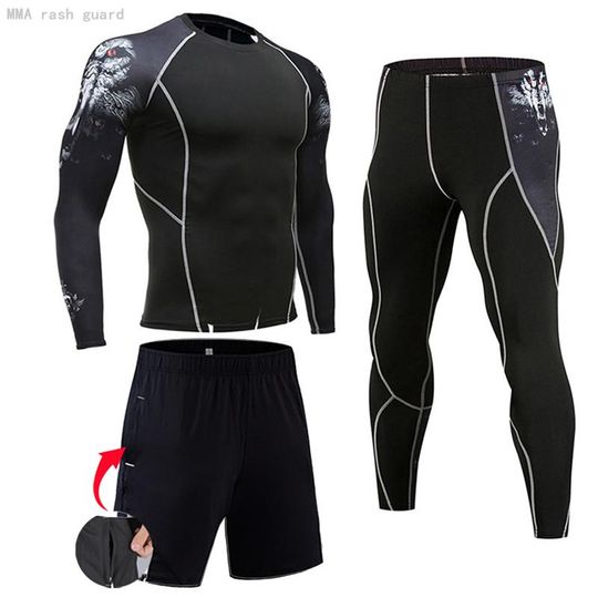 Discover Men's Compression Sportswear Suits Gym Tights Training Clothes Workout Jogging Sports Set Running