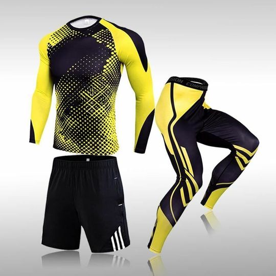 Discover 3 Pcs Set Men's Workout Sportswear Suit Men's Sportswear Suits Gym Tights Sets