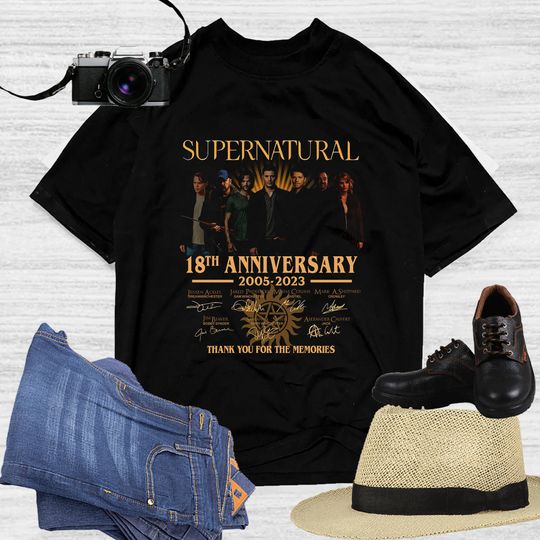 Discover Supernatural 18th Anniversary 2005-2023 Signatures T-Shirt, Supernatural Shirt Gift Fan