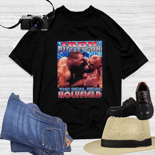 Discover Vintage 90s Mike Tyson Evander Holyfield Just Bite T-Shirt