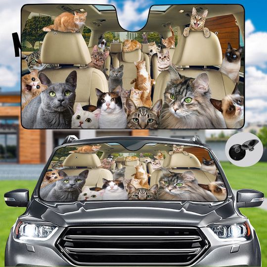 Discover Funny Cat Family Windshield Sunshade