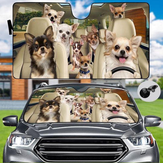 Discover Chihuahua Car Sunshade, Dog Car Decoration, Chihuahua Gift, Auto Sun Shade
