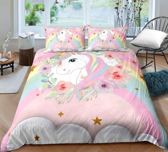 Discover Girls Unicorn Duvet Cover Set Pink Bedding Duvet Cover