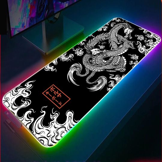 Discover Oriental Japanese  Dragon Gaming Desk Pad RGB Gaming Mouse Pad, City LED RGB Mouse Pads