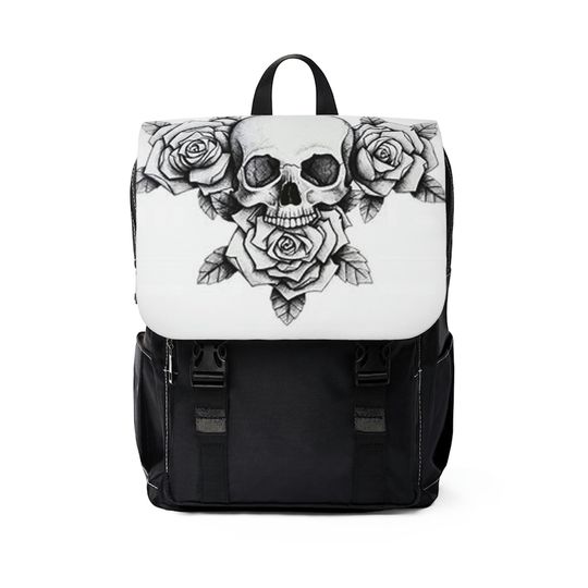 Discover Skull Art Casual Backpack with Flower Design