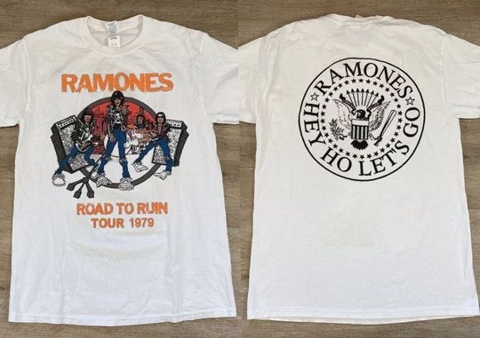 Discover Ramones Road to Run Tour 1979 T-Shirt, Ramones Hey Ho Let's Go T-Shirt