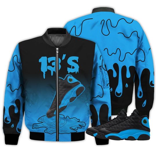 Discover Dope Shoes Dripping Unisex Sneaker Shirt Match Black University Blue 13s Bomber Jacket