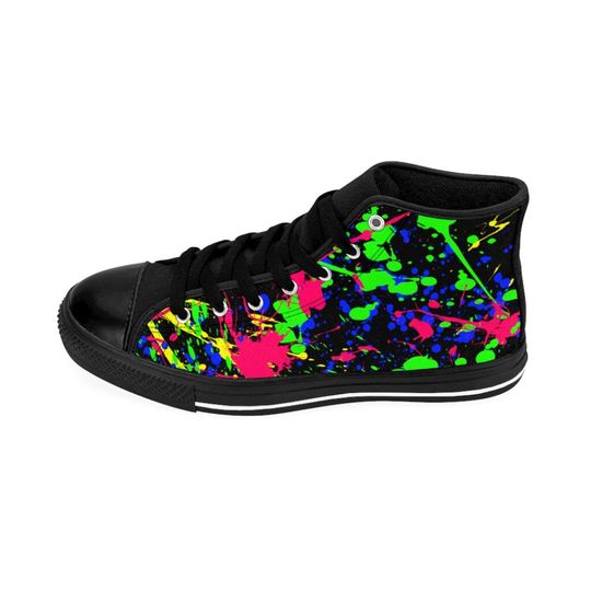 Discover Womens Paint Splattered Shoes Black Colorful High Tops Rave Festival Sneakers