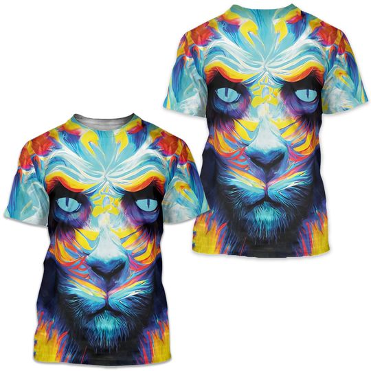 Discover Tie Dye Shirt Trippy Lion Art Paint 3D T-Shirts