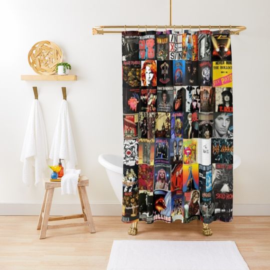 Discover Rock Vinyl Collage Shower Curtain