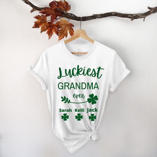 Discover Luckiest Grandma Ever Shirt, Grandma Personalized Shirt With Grandkids Names