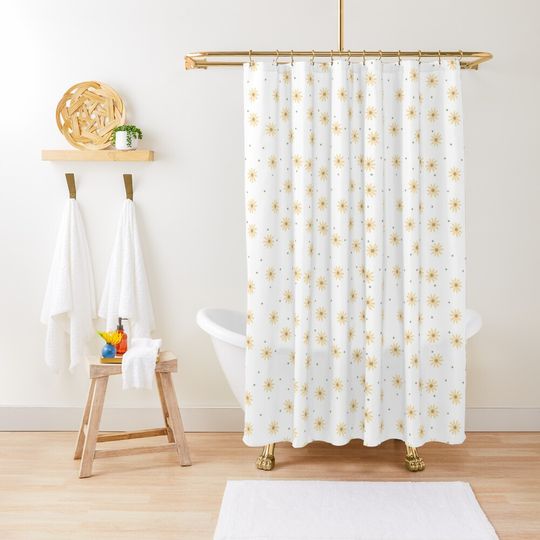 Discover Dainty Yellow Daisies on White Shower Curtain