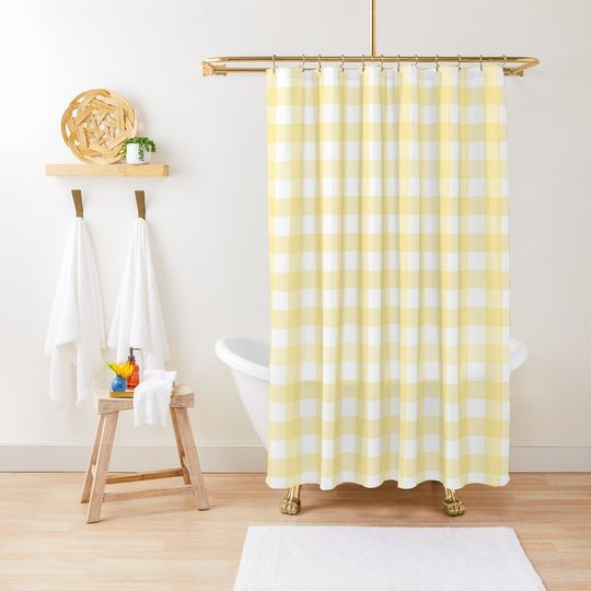 Discover Pastel Yellow Gingham Pattern (Large Wide Print) Shower Curtain