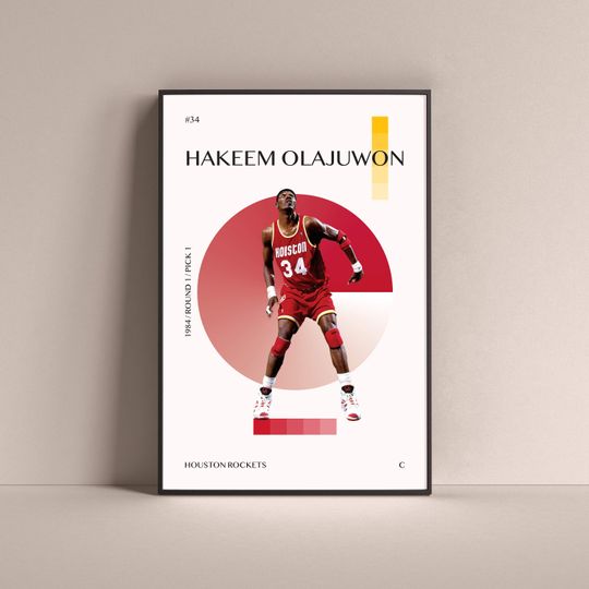 Discover Hakeem Olajuwon Poster, Houston Rockets Art Print Minimalist Basketball Wall Decor