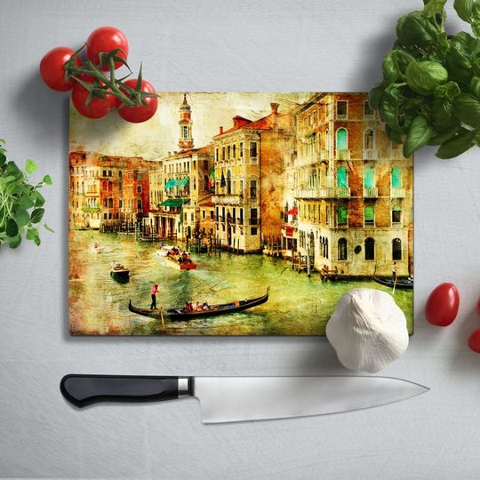 Discover River Painting Glass Cutting board, Glass chopping board, Kitchen Decor