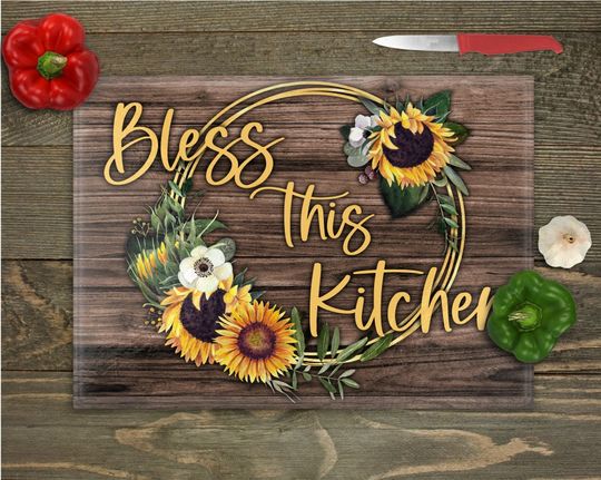 Discover Bless This Kitchen Sunflower Cutting Board