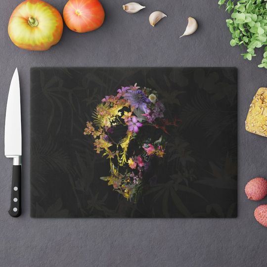 Discover Floral Skull Cutting Board, Tempered Glass Cutting Board