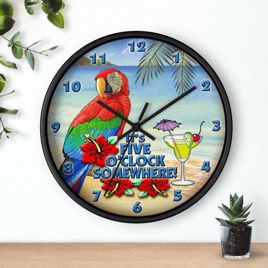 Discover 10.5 Inch Silent Wall Clocks, 5 O'Clock Somewhere Clock
