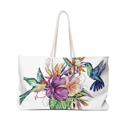 Discover Hummingbirds Weekender Bag/Flower And Bird Design Bag/Summer Floral Deign Beach Bag