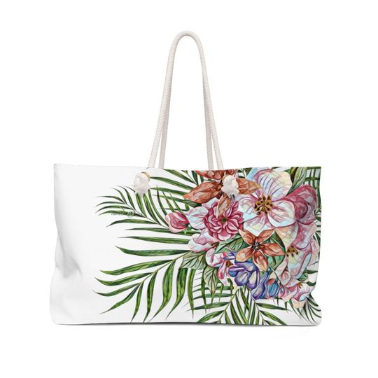 Discover Tropical Flowers Weekender Bag/Tropical Flowers Bag/Palm Leaves Bag/Shopping Bag