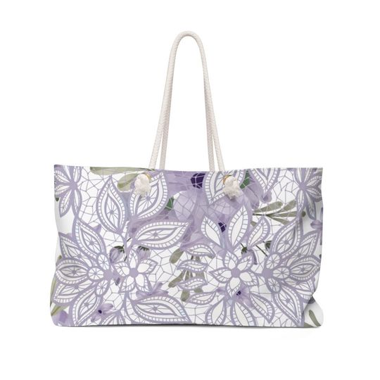 Discover Purple Lace Weekender Bag/Lilac Color Lace Design Bag/ Shopping Bag/Floral Design Bag