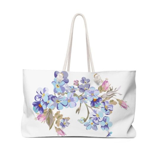 Discover Weekender Bag/Blue Flowers Pink Roses Bag/Women Bag/Girl's Bag/Purses