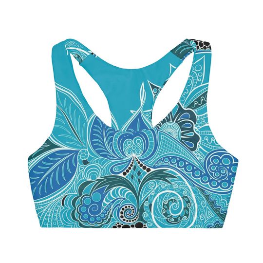Discover Blue abstract  Girls' Double Lined Seamless Sports Bra