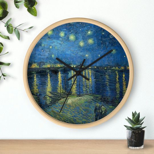 Discover Vincent van Gogh's Starry Night Over the Rhone (1888) famous landscape painting Wall clock