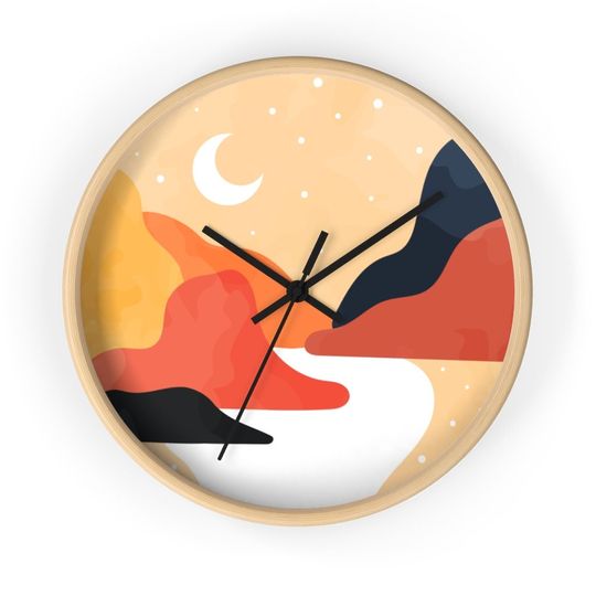 Discover Mid Century Modern Wall Clock, Watercolor Abstract Mountain Landscape Wall Clock