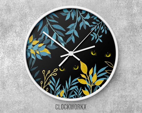 Discover Foliage with Cats Staring in The Dark - Wall Clock, Kitchen Wall Clock