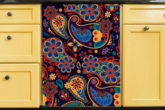 Discover Kitchen Dishwasher  Cover Ethnic Paisley, Vinyl Dishwasher Appliance Decals Sticker, Door  Covers Folk Decor