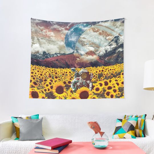 Discover Astronaut lost in a galaxy of sunflowers Tapestry