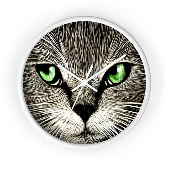 Discover Cat Clock-Green-Eyed Cat Wall Clock