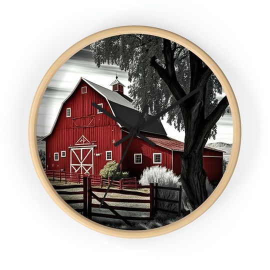 Discover Red Barn Wall clock