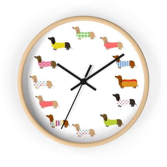 Discover Dachshund Wall Clock,  Dog Illustration Wall Clock