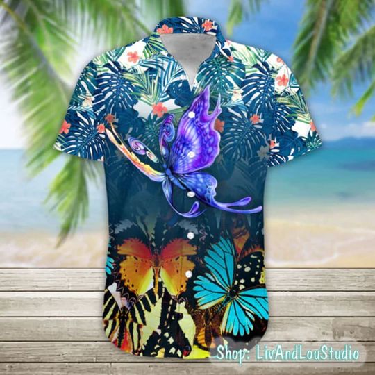 Discover Butterfly Hawaiian Shirt/ Tribal Butterfly Hawaiian Shirt