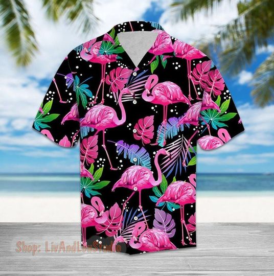 Discover Flamingo Hawaiian Shirt/ Flamingo Tropical Leaves Hawaii Shirt