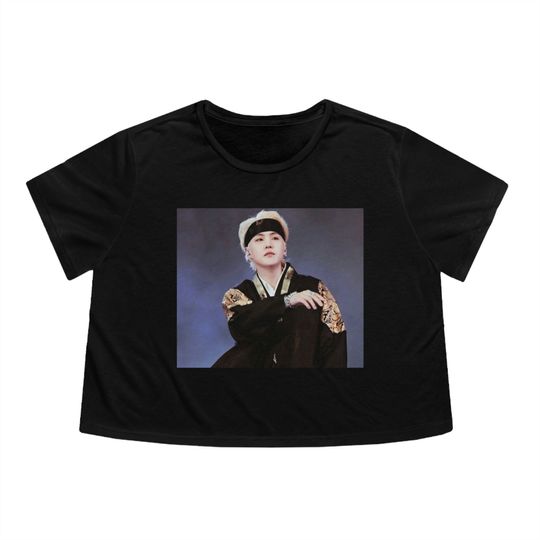 Discover SUGA of BTS Flowy Cropped Tee