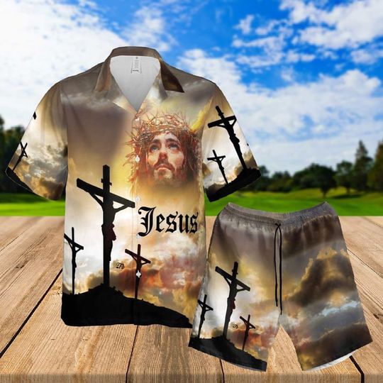 Discover Jesus Portrait Christian Printed Summer Vibes Hawaii Shirt
