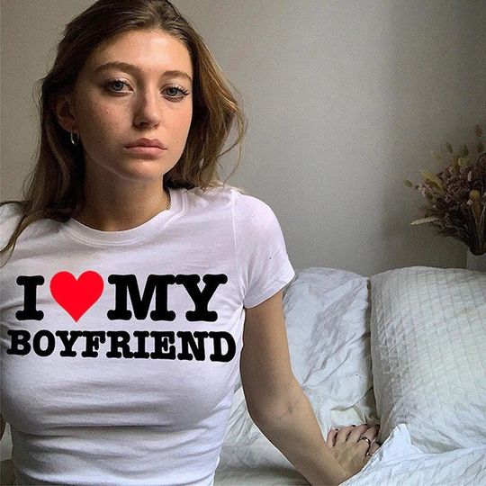 Discover I Love My Boyfriend Flowy Cropped Tee