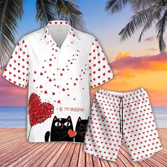 Discover Black Cat Couple, Be My Valentine Hawaii Shirt