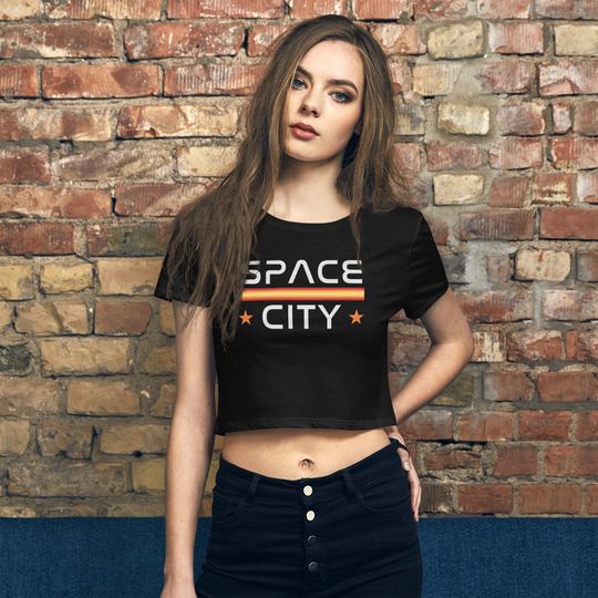 Discover Houston Space City Baseball Flowy Cropped Tees