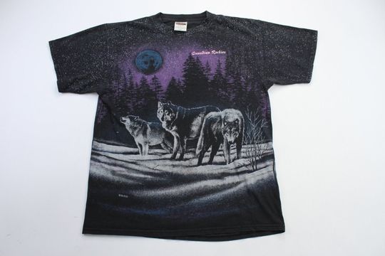 Discover 1994 Canadian Rockies "Wolves" All Over Print T-Shirt