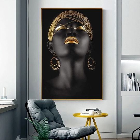 Discover Gold Black Modern Makeup Model Wall Art - African