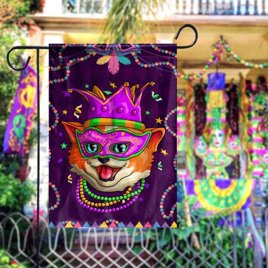 Discover Mardi Gras Cat Flag, Cute Kitty Flag, Carnival Flag