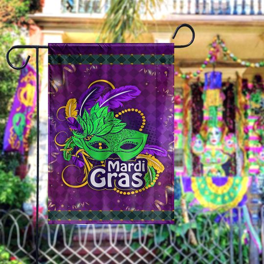 Discover Mardi Gras Beads Mask Flag, Feathers NOLA Flag