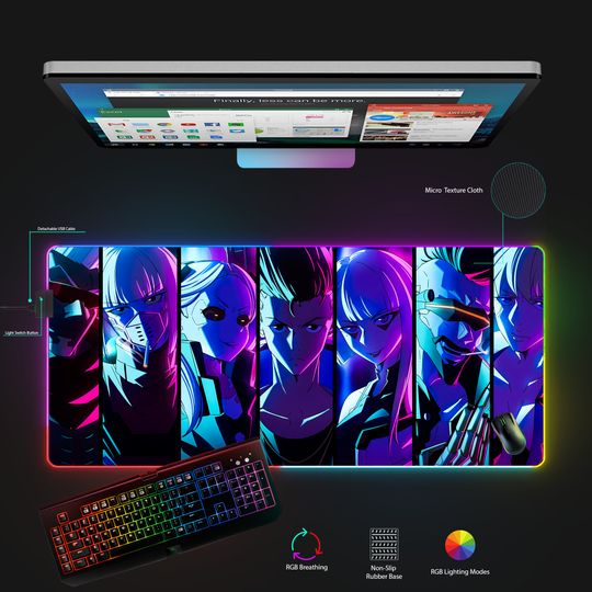 Discover LED Cyberpunk Edgerunner Mousepad, RGB Gaming Accessories, Anime Mousepad